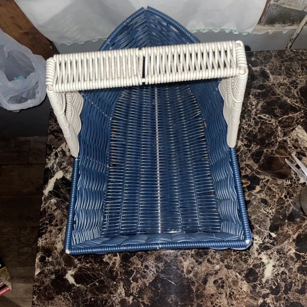 TUG BOAT SHAPED SERVING BASKET With HANDLE SUMMER BEACH LAKE NAUTICAL Blue Gray - Picture 5 of 9